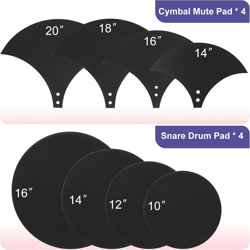 MCCKLE مجموعة وسادات كتم الصوت للطبول 12 قطعة - وسادات كتم الصوت من الفوم للطبول 10 12 14 16 بوصة مع كتم الصوت للسيبال ووسادة هاي هات - وسادات تدريب تقلل الضوضاء لمجموعات الطبول الصوتية والكهربائية - Image 2